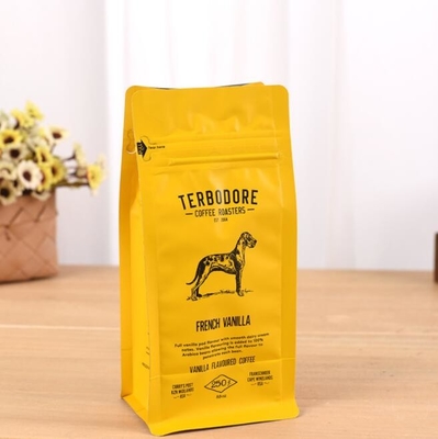 Custom Printed Flat Bottom  Coffee Bags With Valve 4oz 8oz 16oz 120 Micron