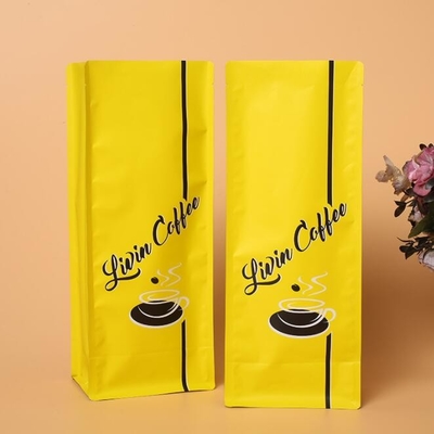 Custom Printed Flat Bottom  Coffee Bags With Valve 4oz 8oz 16oz 120 Micron